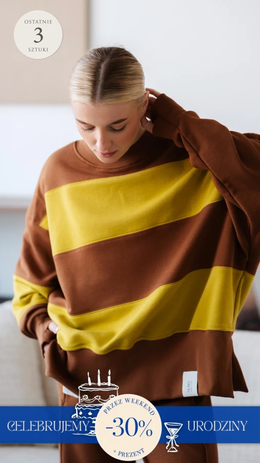 BLUZA STÓJKA ZERAYA - PASKI TOFFIE + GOLDEN LIME