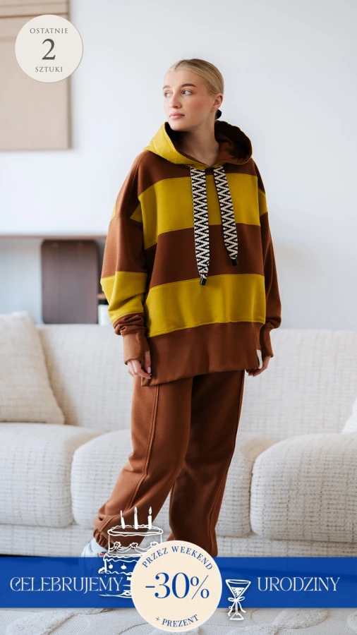 BLUZA KAPTUR ZERAYA - PASKI TOFFIE + GOLDEN LIME 