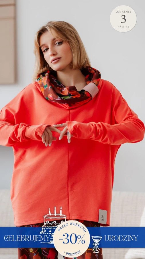 BLUZA Z KOMINEM -NUBLOUSE POMARAŃCZ - KWIATY POMARAŃCZ