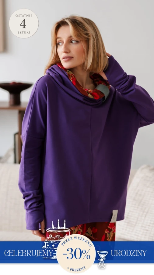 BLUZA Z KOMINEM -NUBLOUSE FIOLET - KWIATY FUKSJA