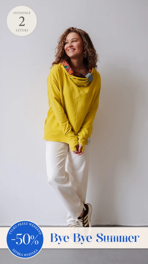 BLUZA Z KOMINEM -NUBLOUSE GOLDEN LIME - KWIATY POMARAŃCZ