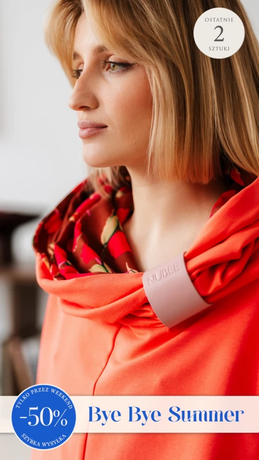 BLUZA Z KOMINEM -NUBLOUSE POMARAŃCZ - KWIATY FUKSJA