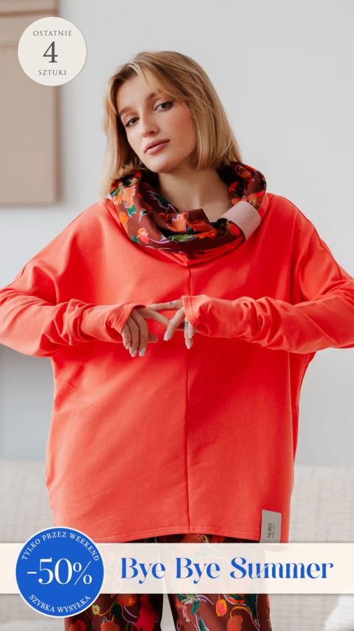 BLUZA Z KOMINEM -NUBLOUSE POMARAŃCZ - KWIATY POMARAŃCZ