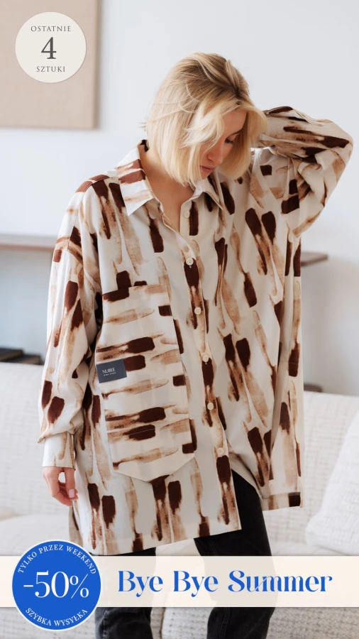 KOSZULA LULU OVERSIZE DŁUGA / BRĄZ BEŻ AKWARELA
