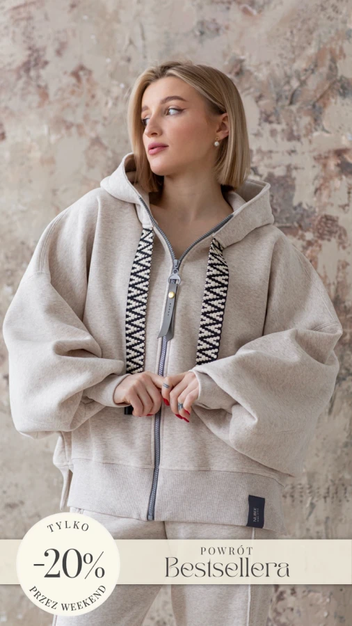  BLUZA NIETOPERZ ROZPINANA - LATTE MELANGE