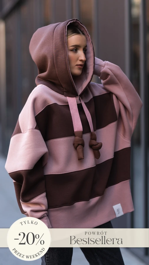 BLUZA KAPTUR ZERAYA - PASKI CZEKOLADA + BRUDNY RÓŻ