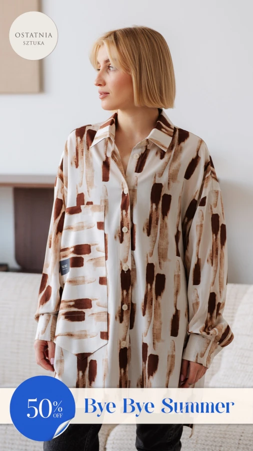 KOSZULA LULU OVERSIZE DŁUGA / BRĄZ BEŻ AKWARELA