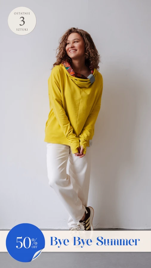 BLUZA Z KOMINEM -NUBLOUSE GOLDEN LIME - KWIATY POMARAŃCZ