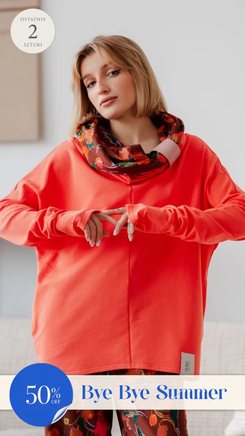 BLUZA Z KOMINEM -NUBLOUSE POMARAŃCZ - KWIATY POMARAŃCZ