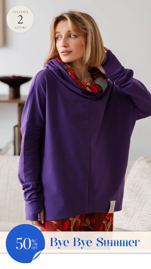 BLUZA Z KOMINEM -NUBLOUSE FIOLET - KWIATY FUKSJA