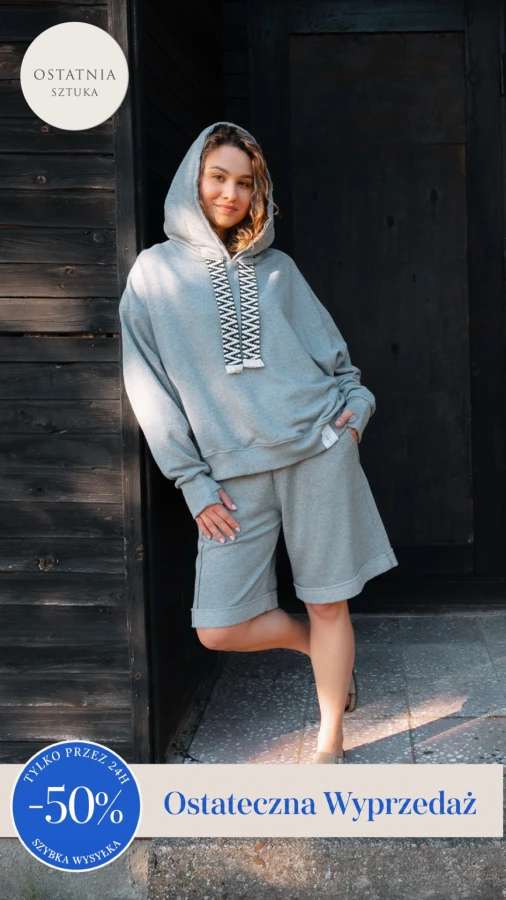 BLUZA LOVE Z KAPTUREM SZARY MELANŻ CIEMNY