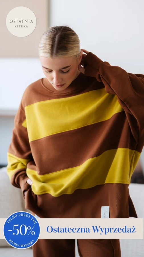 BLUZA STÓJKA ZERAYA - PASKI TOFFIE + GOLDEN LIME