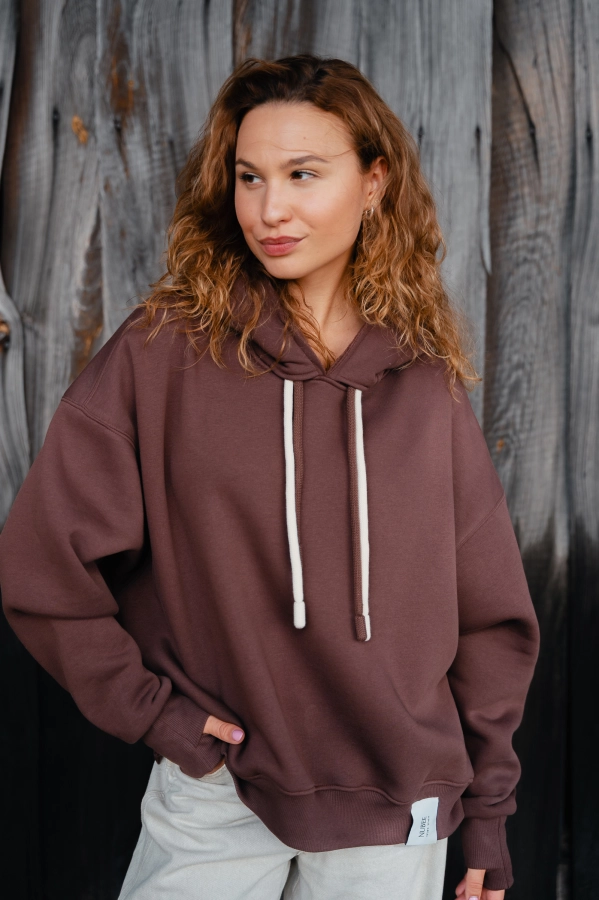 BLUZA LOVE Z KAPTUREM JESIENNA CZEKOLADA