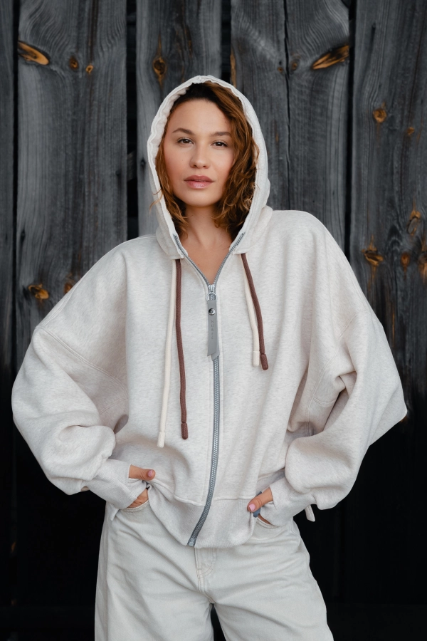  BLUZA NIETOPERZ ROZPINANA - LATTE MELANGE