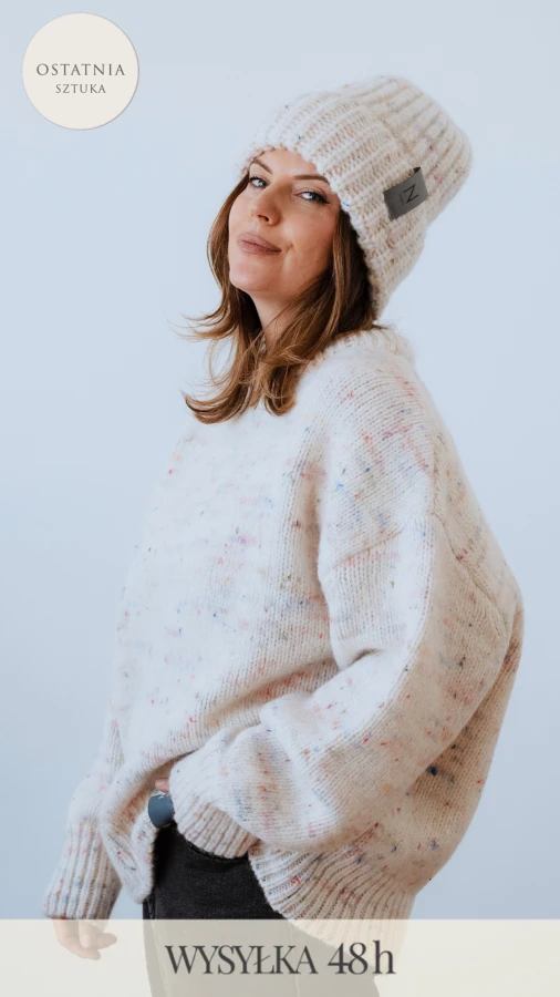 SWETER PREMIUM CREAM MELANGE - ALPACA I WEŁNA