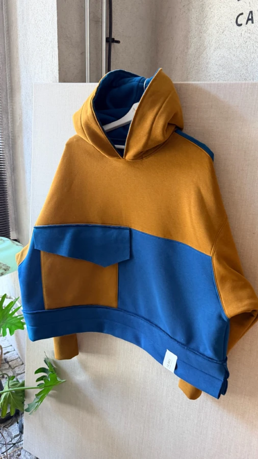 BLUZA MONO KAPTUR / PETROL + GOLDEN BROWN 
