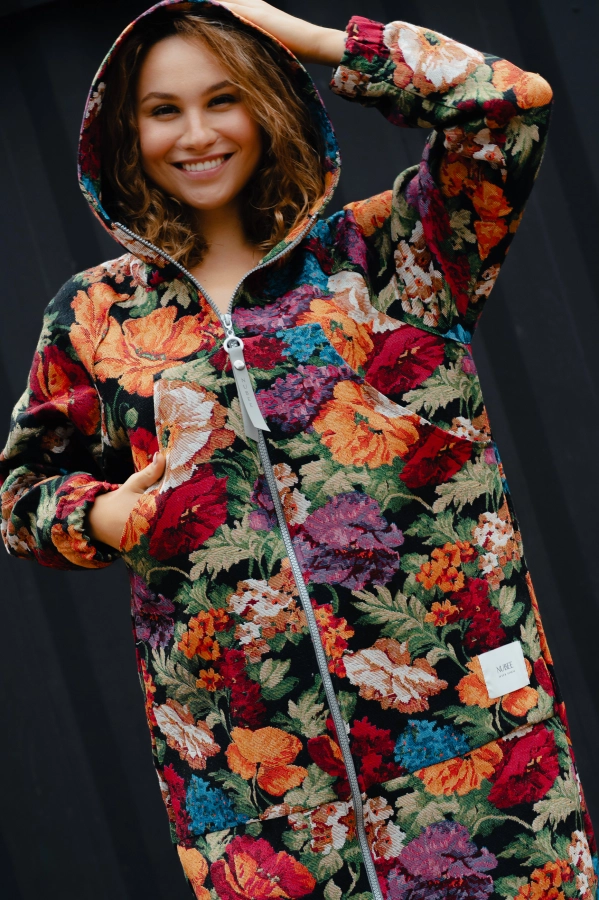BLUZA MAXI/PŁASZCZ KANG00 - ŻAKARD KWIATY