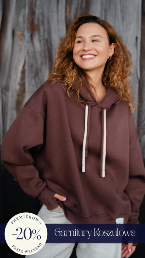 BLUZA LOVE Z KAPTUREM JESIENNA CZEKOLADA