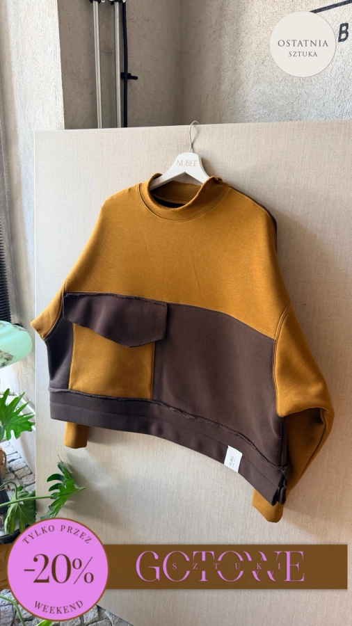 BLUZA MONO STÓJKA / GOLDEN BROWN + CZEKOLADA