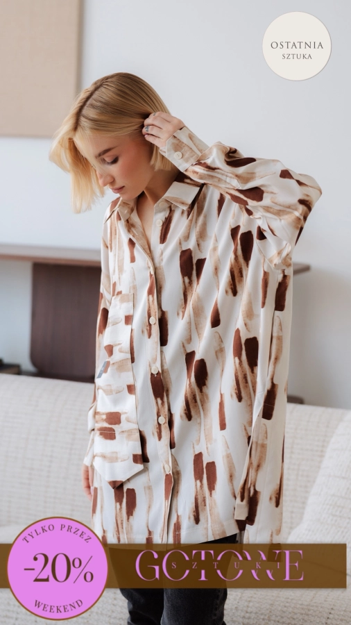 KOSZULA LULU OVERSIZE DŁUGA / BRĄZ BEŻ AKWARELA
