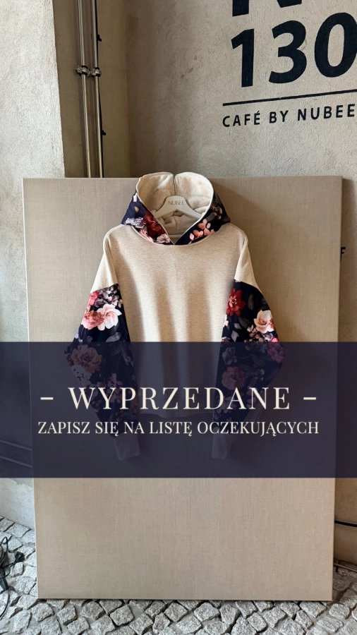  Bluza LOVE z kapturem + kwieciste detale dzianina